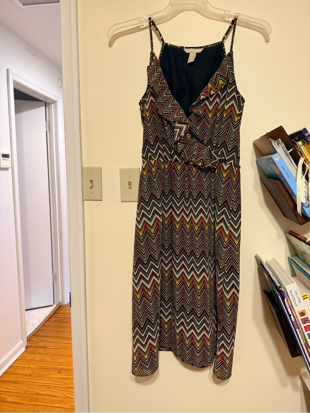 Banana Republic Zigzag Midi Dress in Black and Multicolor Chevron